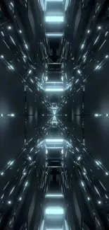 Futuristic neon reflection wallpaper with symmetrical design.