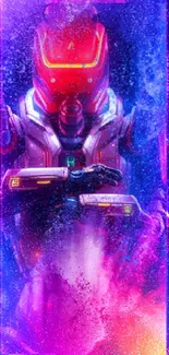 Futuristic neon robot art with vibrant colors on mobile wallpaper.