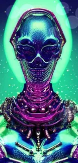 Vibrant futuristic neon robot wallpaper art.