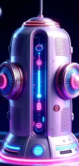 Futuristic neon robot art with vibrant colors.