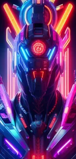 Neon-lit futuristic robot wallpaper in cyberpunk style.