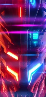 Futuristic neon robotic face with vibrant colors.