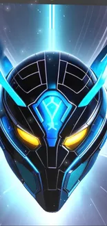 Futuristic neon blue robot mask design with glowing elements.