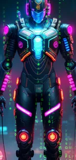 Futuristic neon robot with vibrant colors in a cyberpunk style design.