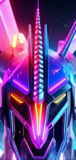 Futuristic neon robot with vibrant colors for a tech-inspired mobile wallpaper.