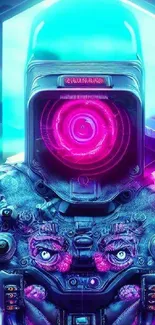 Neon-themed futuristic robot mobile wallpaper with vibrant pink and blue hues.