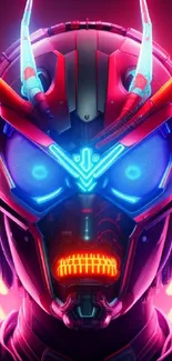 Vibrant neon robot with cyberpunk design, featuring glowing technology.