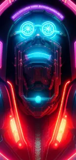 Futuristic neon robot with headphones glowing in vibrant colors.