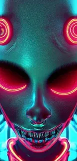 Futuristic neon robot design with glowing elements for vibrant phone backgrounds.