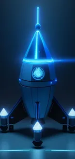 Futuristic neon blue rocket wallpaper image with glowing accents.