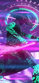 Futuristic neon samurai in action art wallpaper.