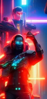 Futuristic neon sci-fi art with vibrant colors and cyberpunk elements.