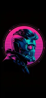 Futuristic neon sci-fi mobile wallpaper with a cyberpunk helmet design.