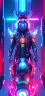 Neon sci-fi character in a vibrant futuristic scene.