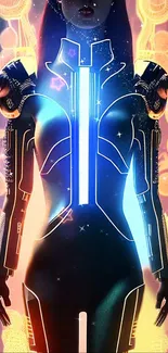 Futuristic neon female silhouette in vibrant sci-fi design.