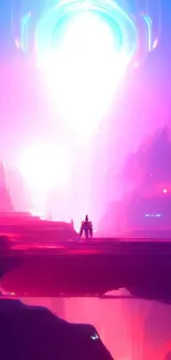 Futuristic neon sci-fi wallpaper with vibrant pink and blue hues.