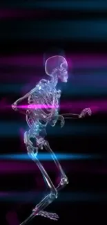 Futuristic neon skeleton with purple and blue highlights in digital art design.