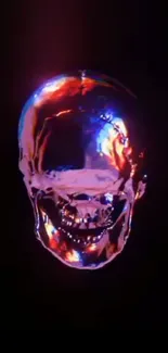 Futuristic neon skull glowing in dark background.