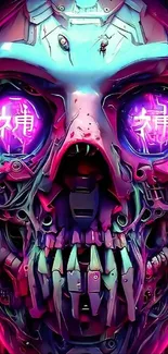 Futuristic neon skull wallpaper with vibrant pink and blue hues.