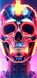 Futuristic neon skull with vibrant colors and glowing lights.