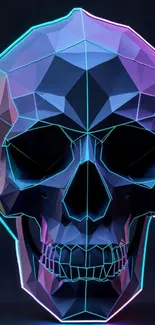 Futuristic neon skull with geometric patterns.