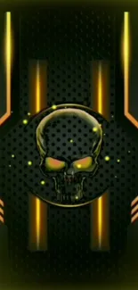 Futuristic wallpaper with a glowing neon skull and vibrant background.