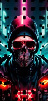 A vibrant cyberpunk skull with neon lights in digital art style.