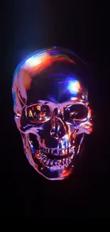 A colorful neon skull on a dark background, exuding a futuristic vibe.