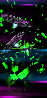 Futuristic neon space art wallpaper with glowing shapes.