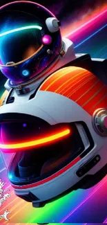 Futuristic neon space helmet with vibrant colors.