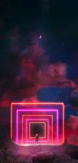 Futuristic neon space portal with vibrant cosmic background.