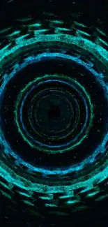 Futuristic neon spiral pattern with blue and green hues.