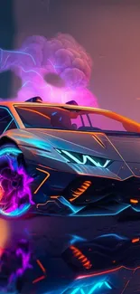 Futuristic sports car with neon lights and vibrant design wallpaper.