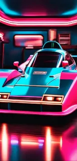 Futuristic neon sports car with vibrant colors.