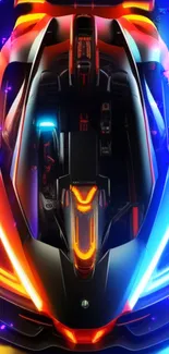 Futuristic neon sports car with vibrant colors, perfect for mobile wallpaper.