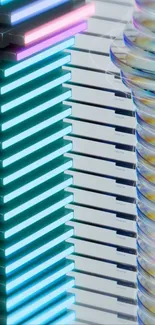 Futuristic neon stack wallpaper with vibrant colors.