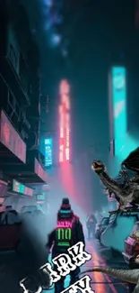 A neon-lit street with a futuristic and fantasy design featuring dragons.