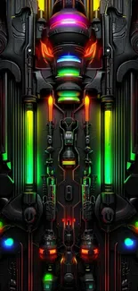 Futuristic neon tech wallpaper with vibrant colors and digital patterns.