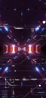 Futuristic neon tech wallpaper with glowing tunnel design and vibrant colors.