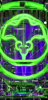 Neon green and purple futuristic wallpaper.