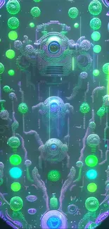 Futuristic neon tech wallpaper with green glowing circuitry design.