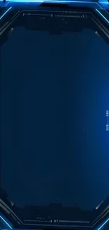 Futuristic blue digital interface wallpaper with neon lights.