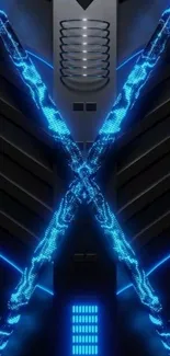 Futuristic neon tech wallpaper with blue lights.
