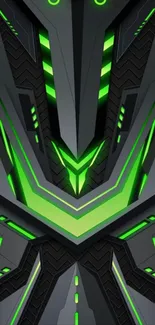 Futuristic neon green tech wallpaper with geometric design.