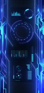 Vibrant blue neon technology wallpaper with circuit design.