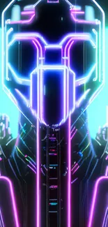 Futuristic neon robot wallpaper with vibrant colors.