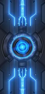 Futuristic neon tech pattern with glowing blue center.