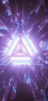 Futuristic neon triangle with abstract purple glow.