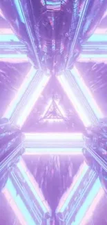 Futuristic neon triangle geometric wallpaper with vibrant purple hues.