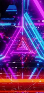 Futuristic neon triangle wallpaper with vibrant geometric patterns.